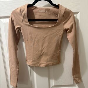 Abercrombie & Fitch Long Sleeve Square Neck Top - Beige